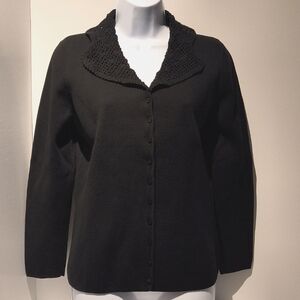 Designers Originals women's button-up sweater medium black crochet collar